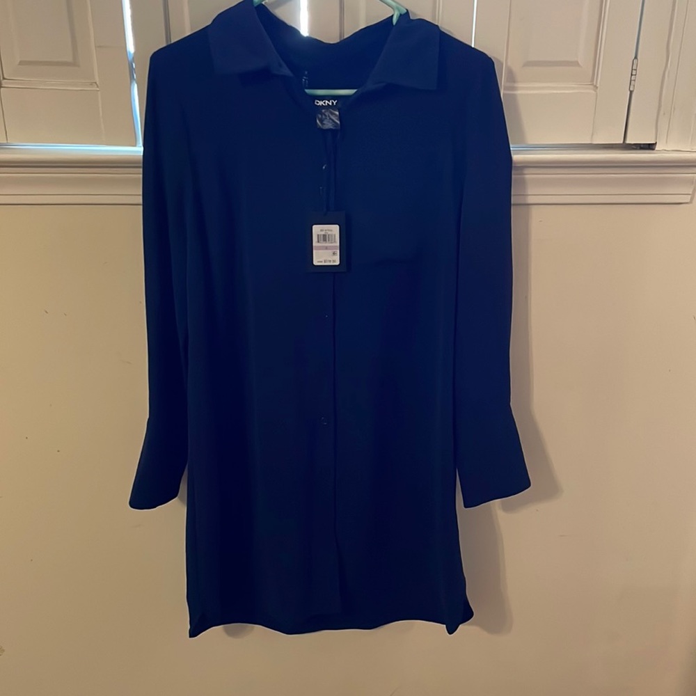 DKNY navy button down dress, size 6 new with tags.